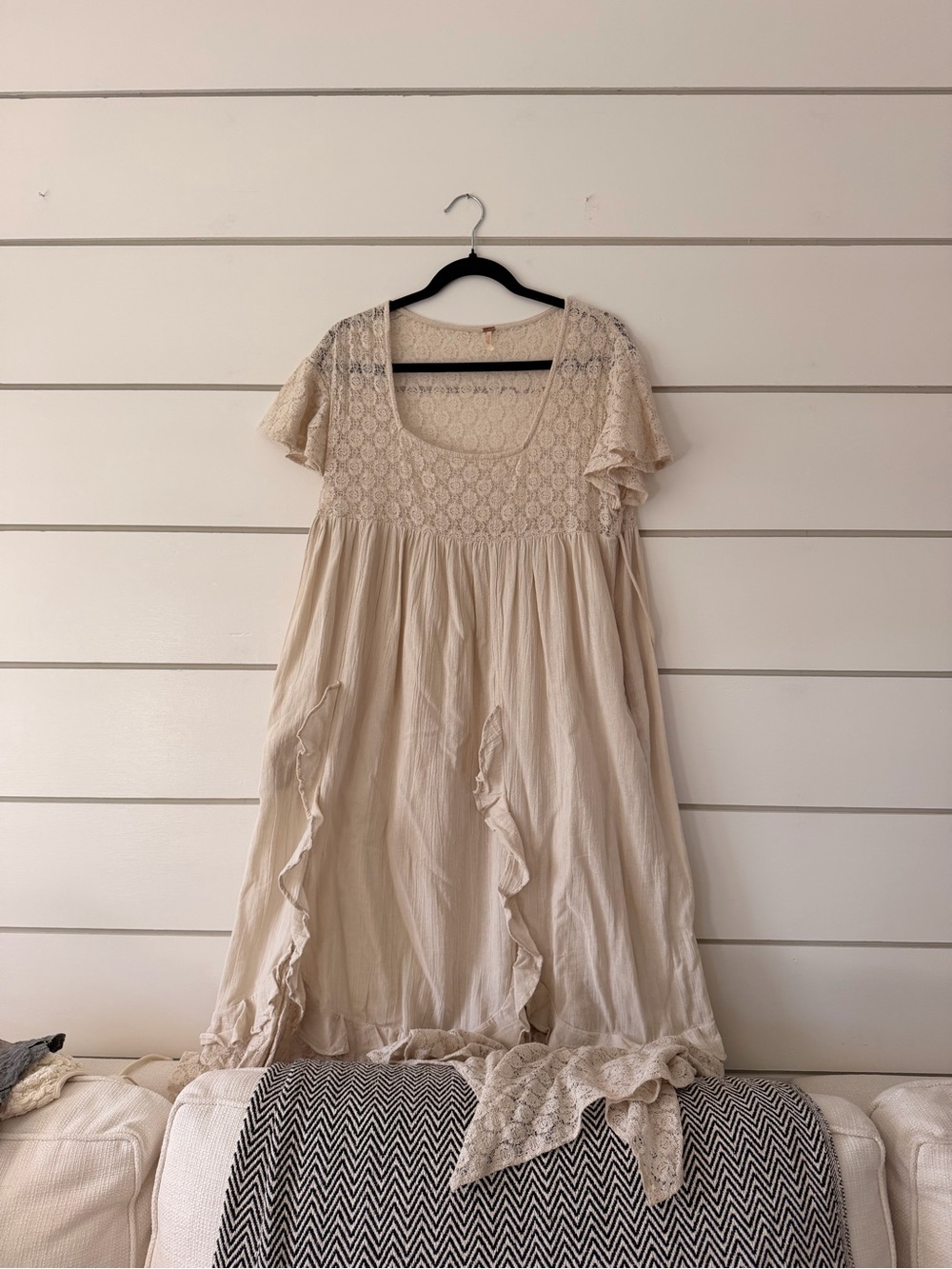 Free people Cream Lace Overlay Top